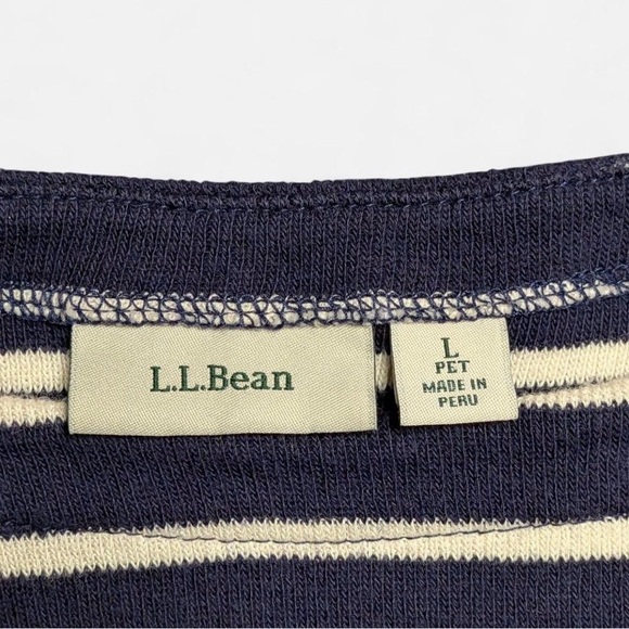L.L.Bean Navy White Striped Cotton Long Sleeve Top L Petite - Picture 5 of 6
